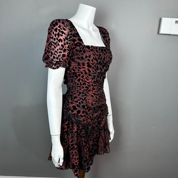 Misha dress size 2 burnout velvet whimsigoth mini puff sleeve dark romantic vamp - Picture 5 of 15